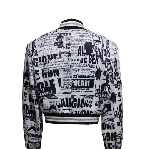 Alphabet Print Crew Neck Zipper Long Sleeve Jacket - Picture 2 of 3
